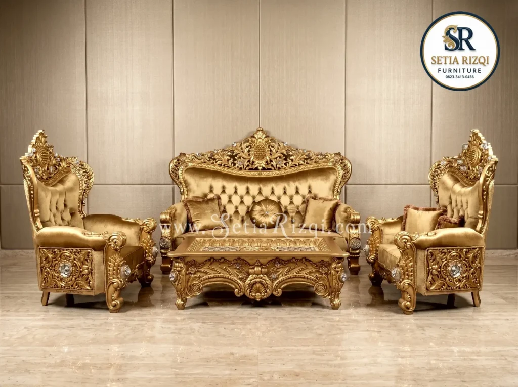 Set Sofa Tamu Mewah Ukiran Emas