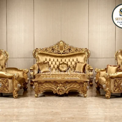 Set Sofa Tamu Mewah Ukiran Emas